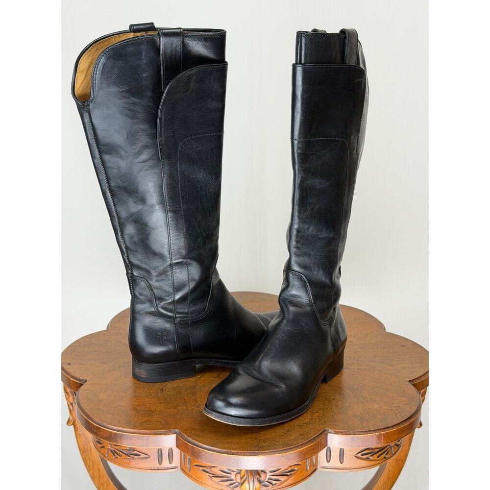 Vintage Mexico Frye 16" Tall Riding Black Leather Boot Womens 6.5 #0123C